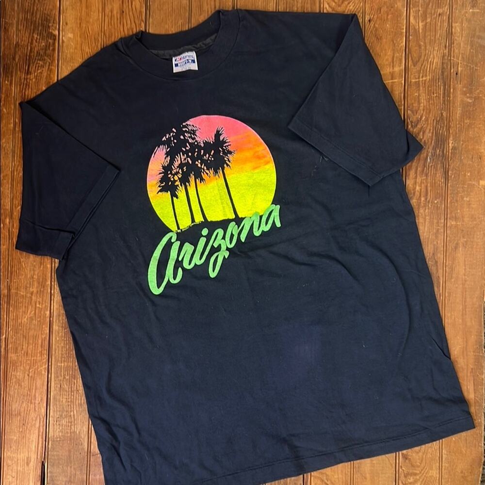 Vintage 80s men’s t shirt Arizona sunset palm trees black high quality, size XL
